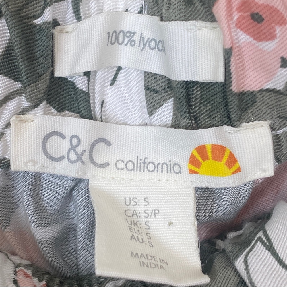 C&C California Floral Drawstring Pants Cuffed Leg Pockets Boho S - Picture 7 of 10